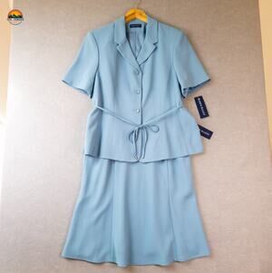 NWT Karen Scott Blazer Skirt Suit Set Blue Short Sleeve Pockets Women's Sz 18/16